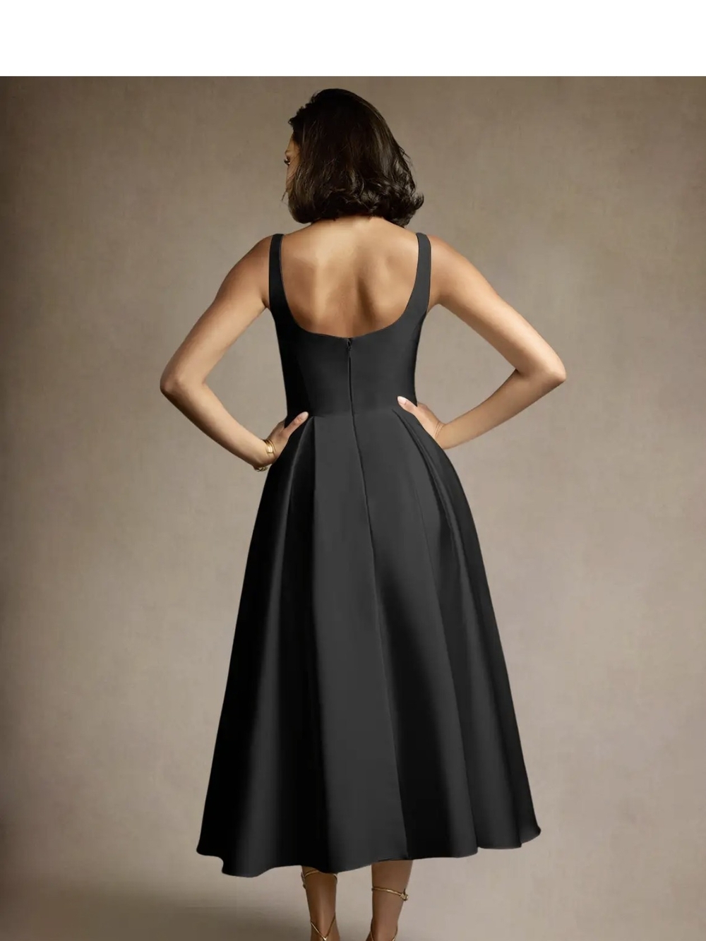 Olivia Black Pleated Midi Dress - Picture 2 of 6
